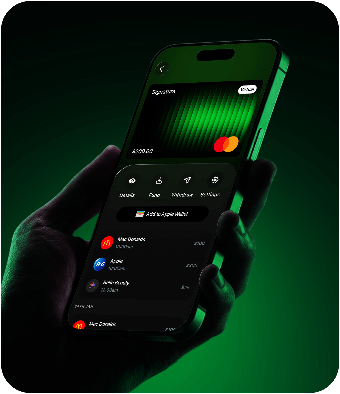 A Sendar card shown on a phone